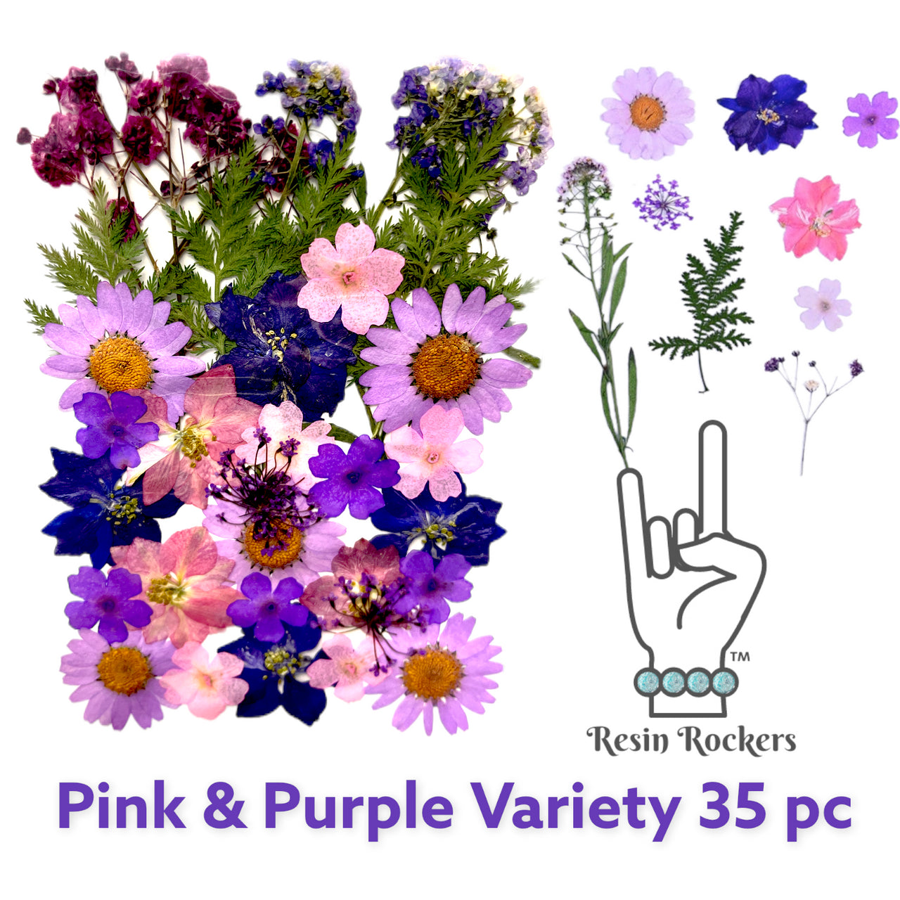 35 Piece Pink & Purple Variety Dried Pressed Real Natural Flowers